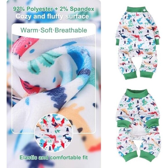 🐾 Dog Pajamas Small | Dinosaur Fleece Crystal Velvet | 10" Back | NWT - Picture 4 of 8
